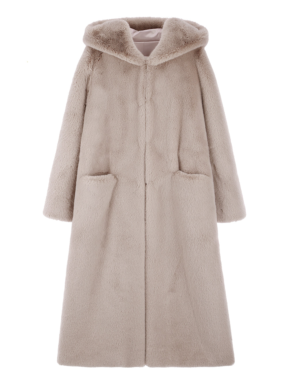 [SIGNATURE LINE] FAUX FUR LAON HOODED MAXI COAT