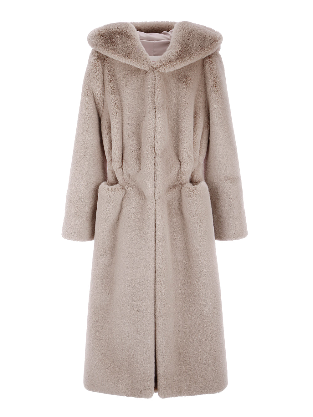[SIGNATURE LINE] FAUX FUR LAON HOODED MAXI COAT