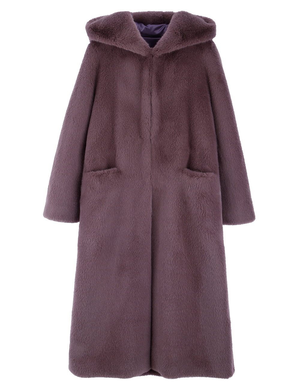 [SIGNATURE LINE] FAUX FUR LAON HOODED MAXI COAT