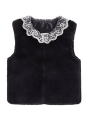 [FINAL SALE] FAUX FUR KIRE LACE DETAIL VEST