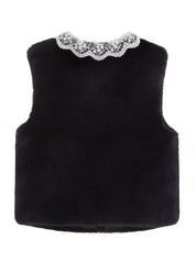 [FINAL SALE] FAUX FUR KIRE LACE DETAIL VEST