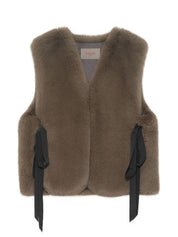 [SIGNATURE LINE] FAUX FUR TIED KITTEN RIBBON VEST