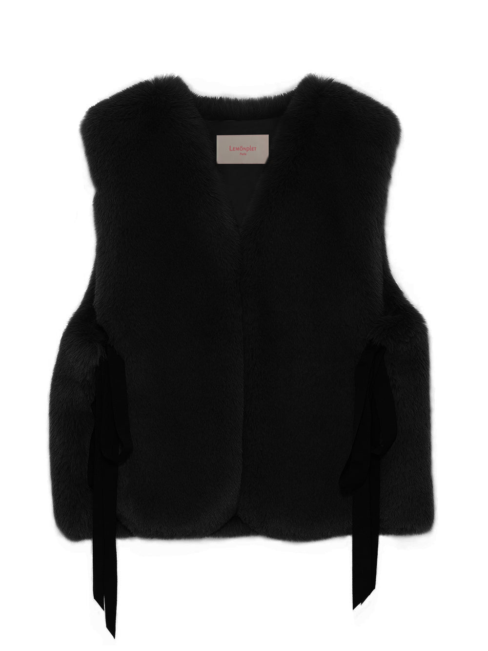 [SIGNATURE LINE] FAUX FUR TIED KITTEN RIBBON VEST